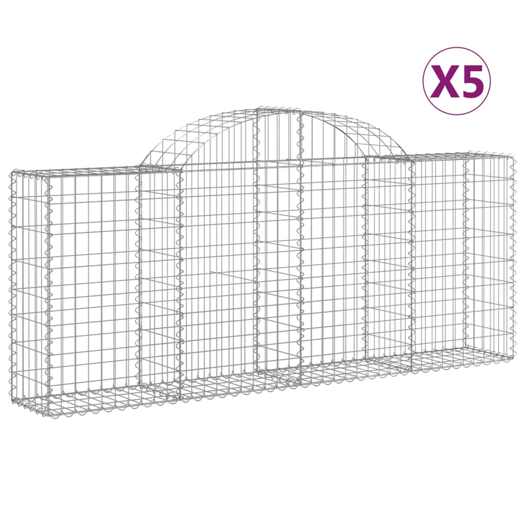 vidaXL Gabionkurver buede 5 stk 200x30x80/100 cm galvanisert jern