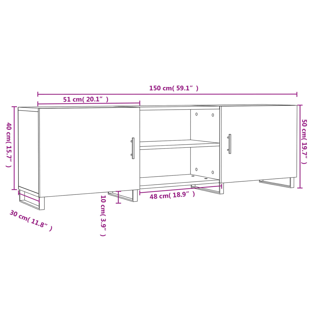 vidaXL TV-benk hvit 150x30x50 cm konstruert tre