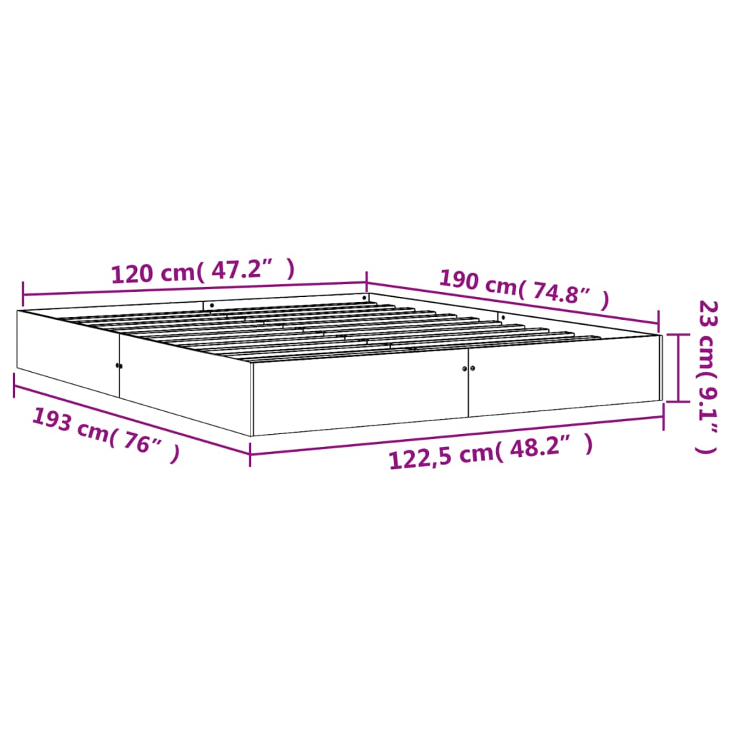 vidaXL Sengeramme uten madrass voksbrun 120x190 cm heltre furu