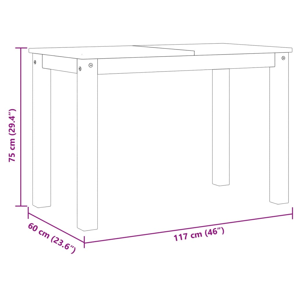 vidaXL Spisebord Panama grå 117x60x75 cm heltre furu