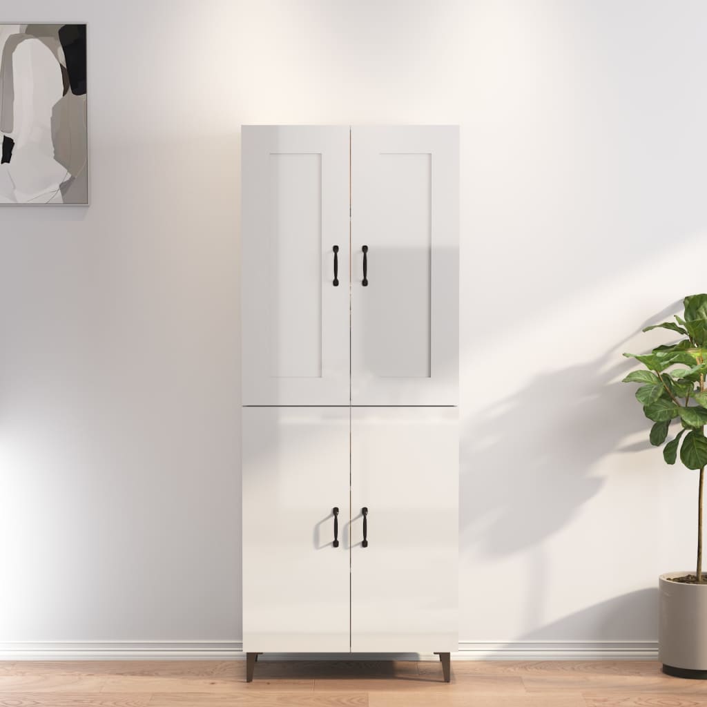 vidaXL Highboard høyglans hvit 70x34x180 cm konstruert tre