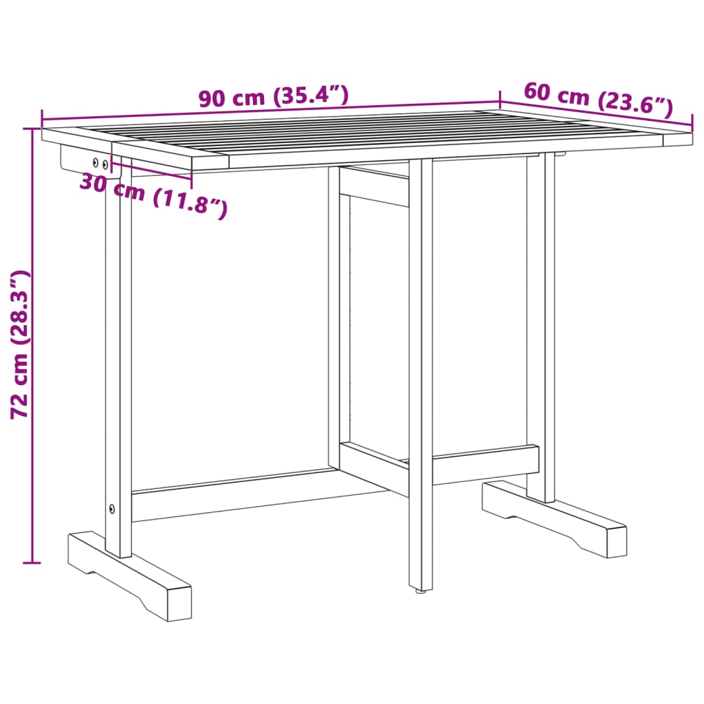 vidaXL Sammenleggbart balkongbord 90x60x72 cm heltre akasie