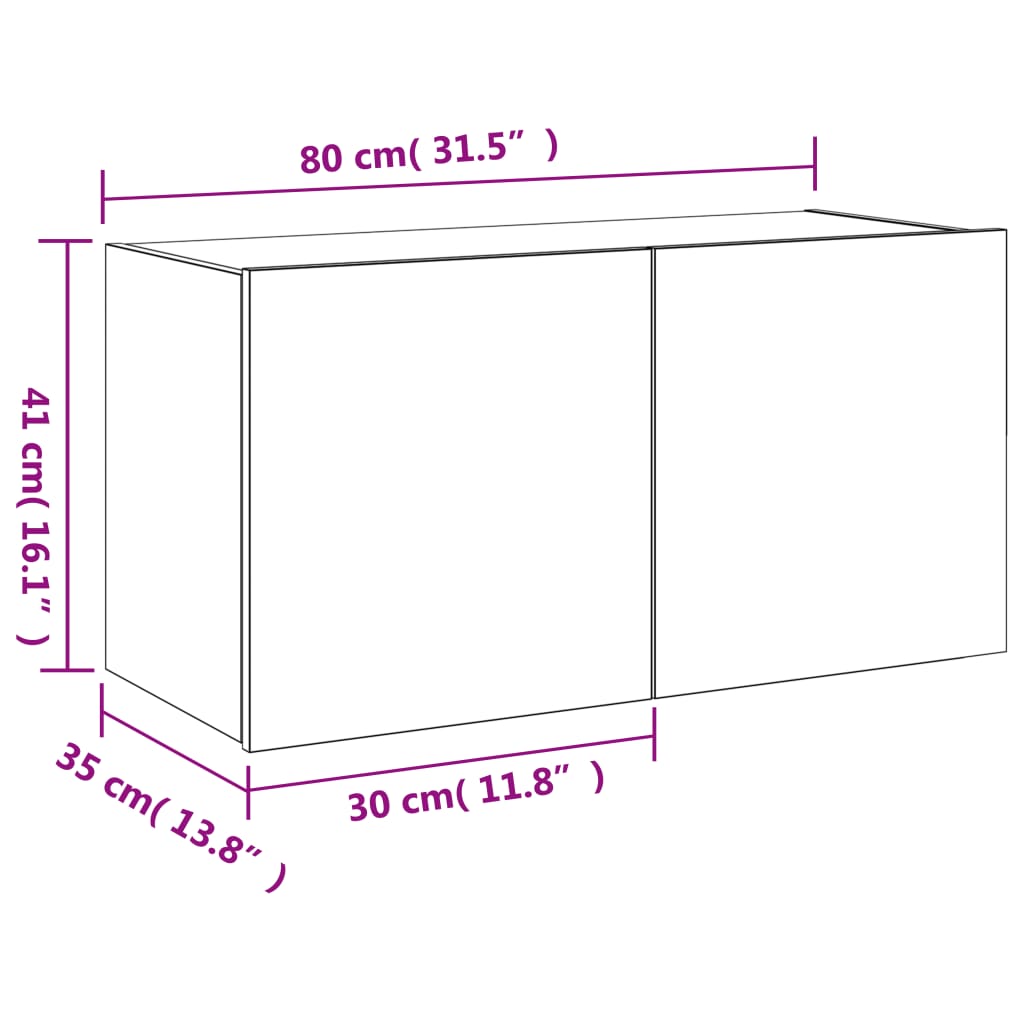 vidaXL Vegghengt TV-benk med LED hvit 80x35x41 cm