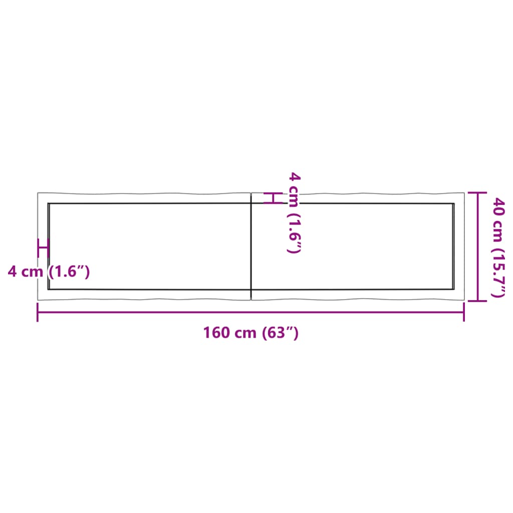 vidaXL Bordplate 160x40x(2-4) cm ubehandlet heltre eik naturlig kant