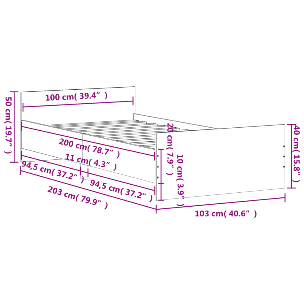 vidaXL Sengeramme uten madrass sonoma eik 100x200 cm konstruert tre