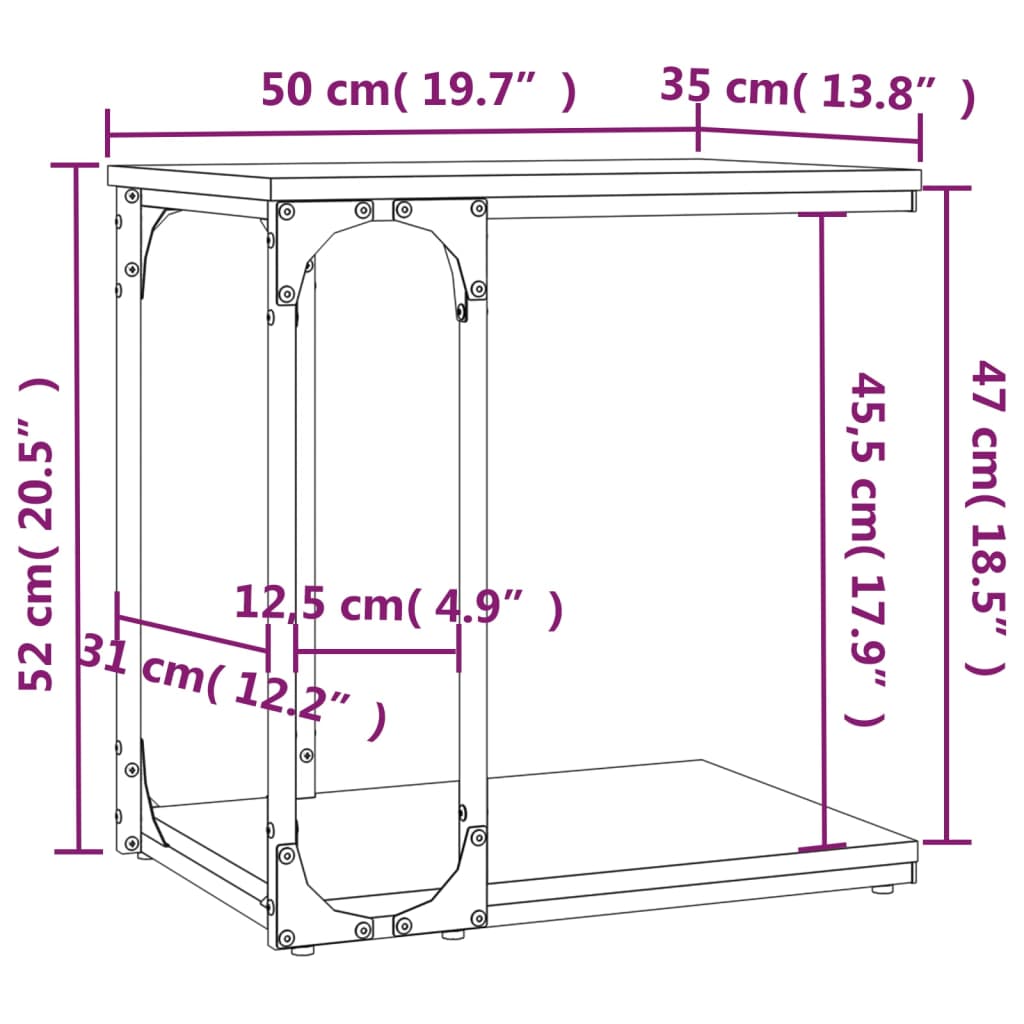 vidaXL Sidebord brun eik 50x35x52 cm konstruert tre