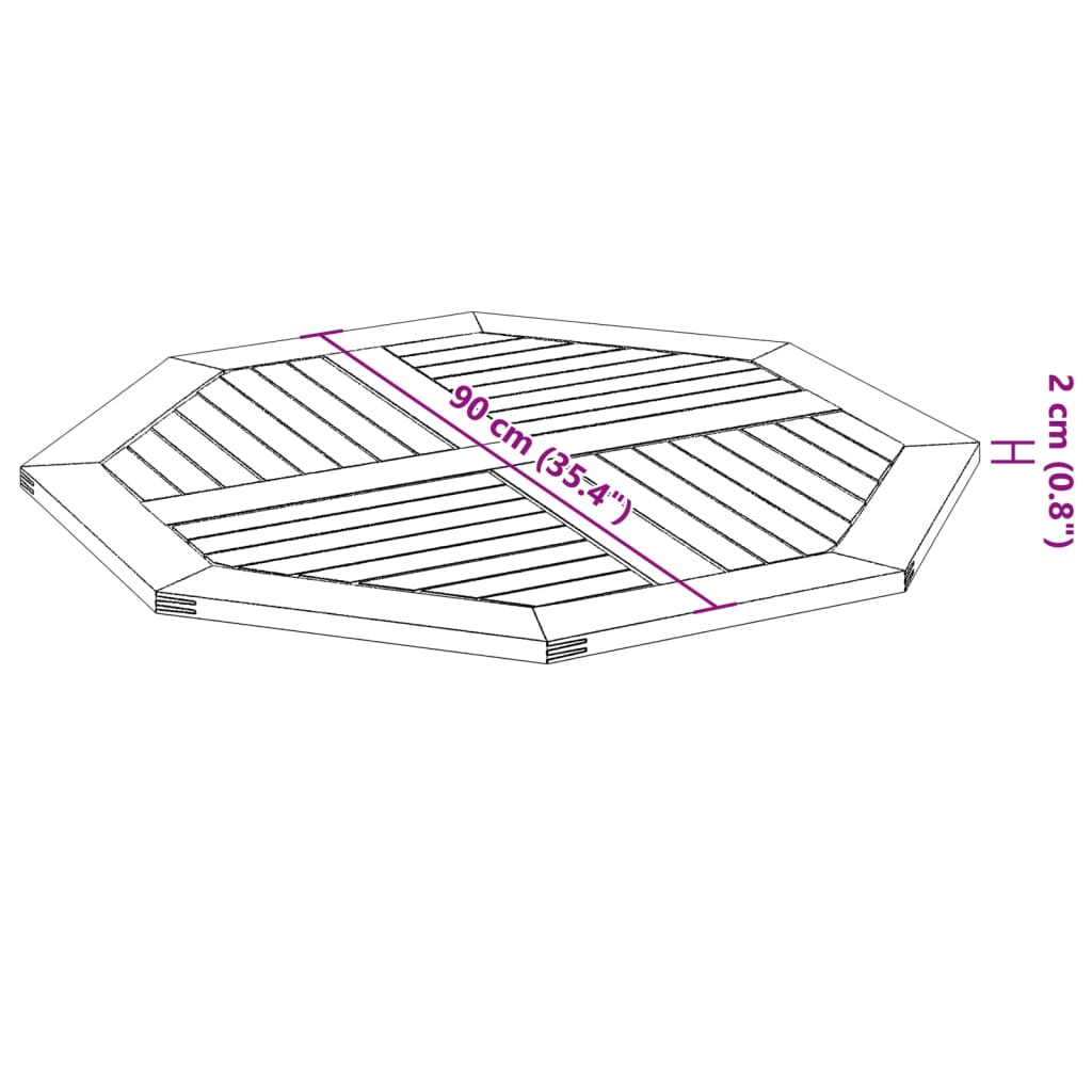 vidaXL Bordplate 90x90x2,2 cm åttekantet heltre akasie