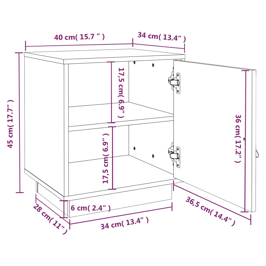 vidaXL Nattbord hvit 40x34x45 cm heltre furu