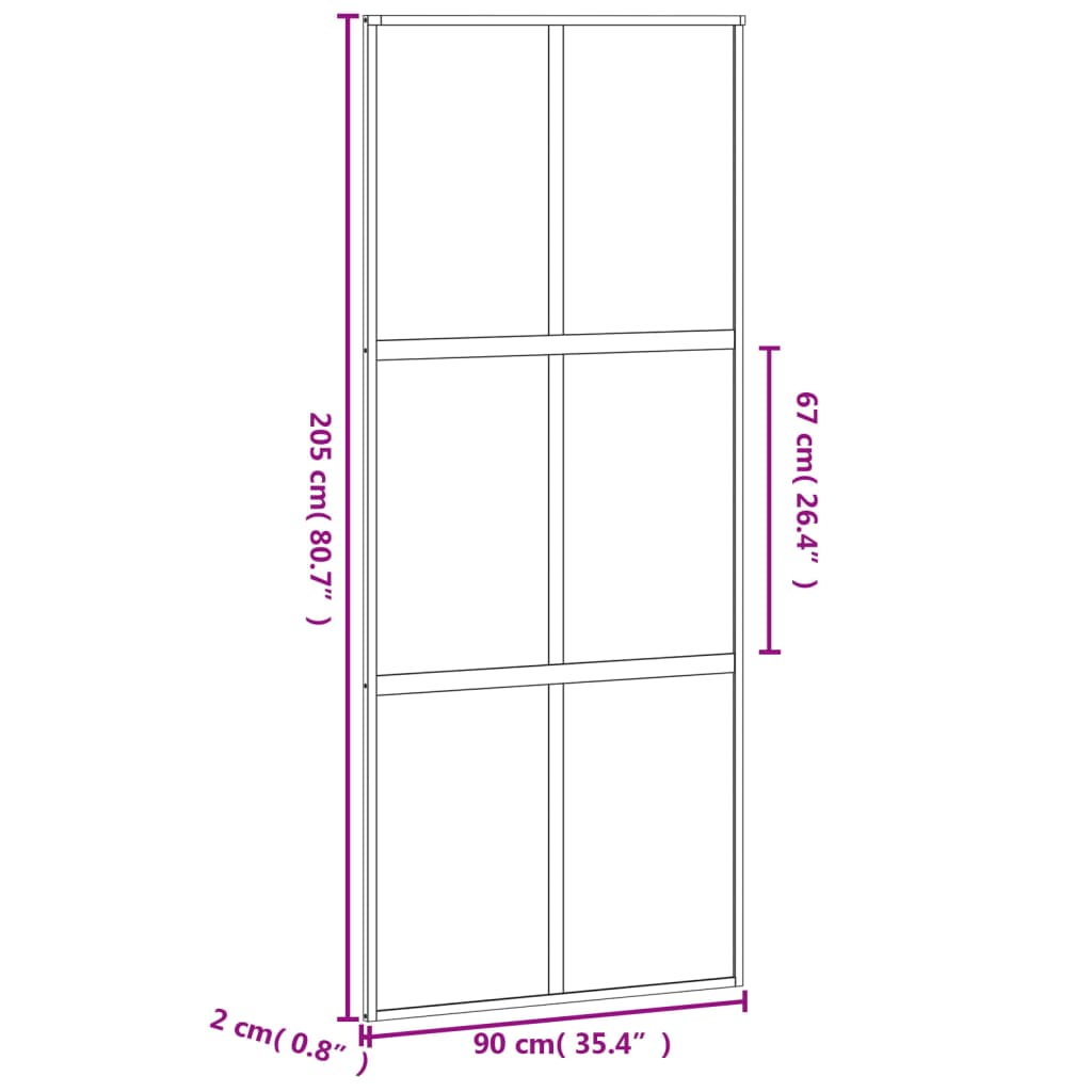 vidaXL Skyvedør svart 90x205 cm herdet glass og aluminium