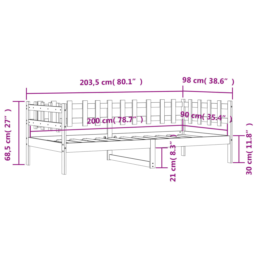 vidaXL Dagseng uten madrass 90x200 cm heltre furu