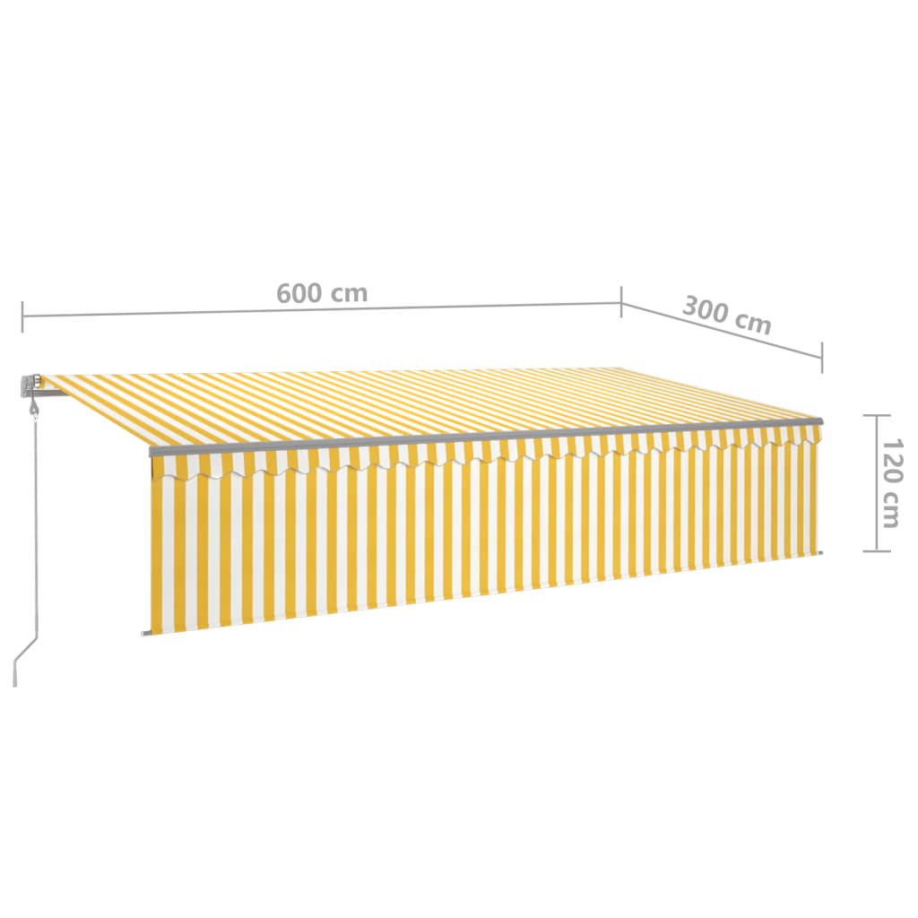 vidaXL Automatisk markise rullegardin LED vindsensor 6x3 m gul og hvit