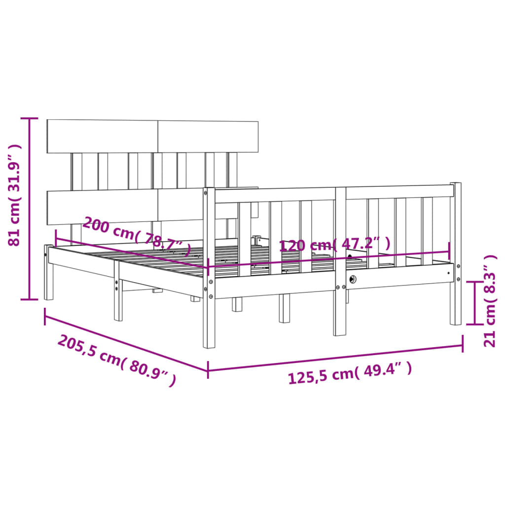 vidaXL Sengeramme med hodegavl hvit 120x200 cm heltre