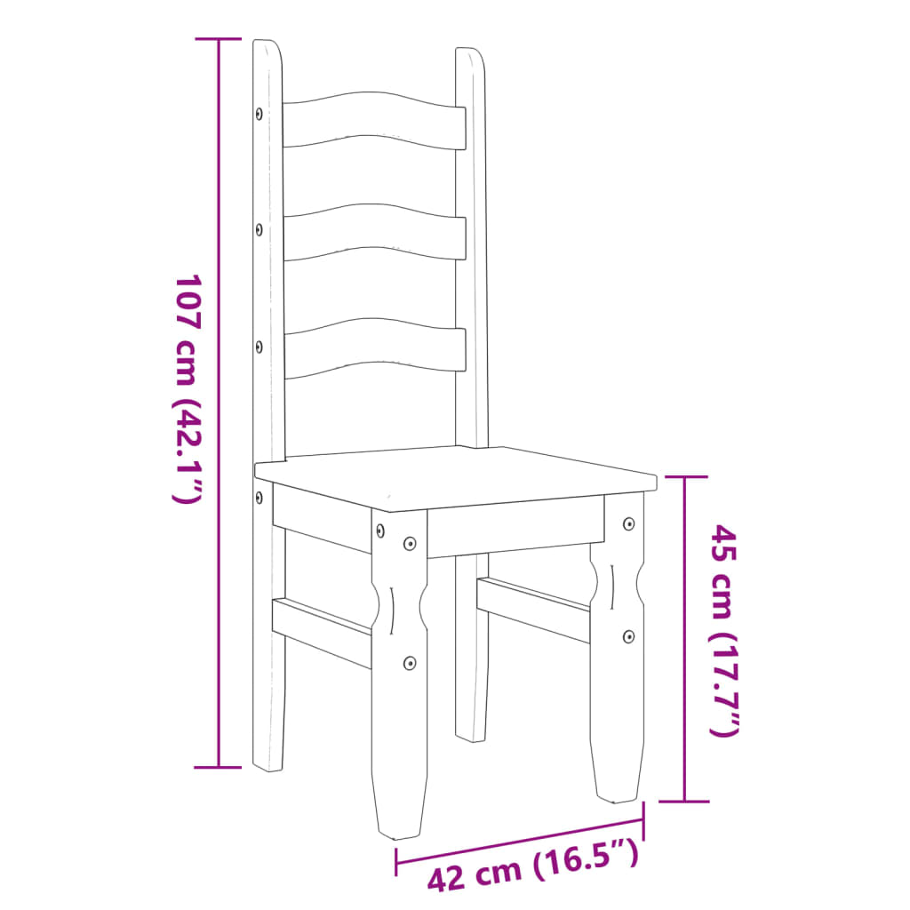 vidaXL Spisestoler 2 stk Corona grå 42x47x107 cm heltre furu