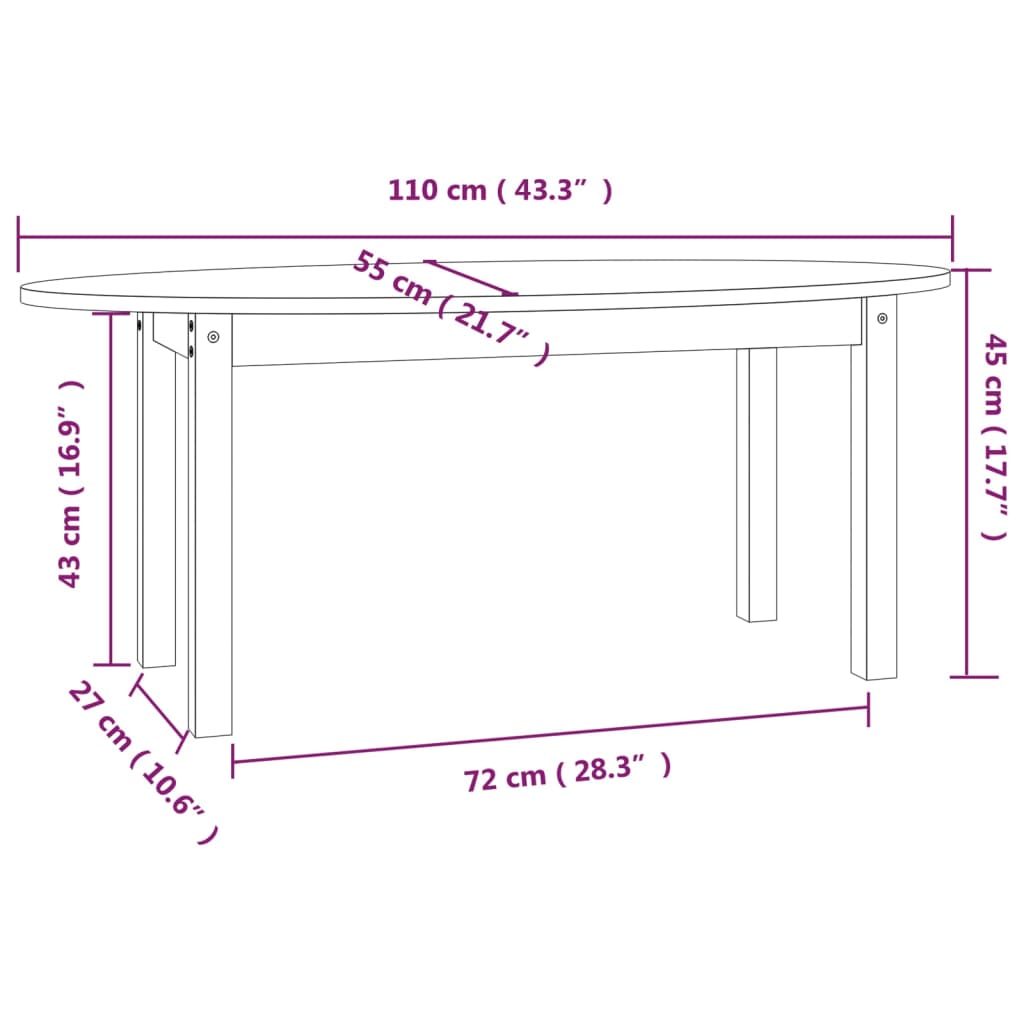 vidaXL Salongbord honningbrun 110x55x45 cm heltre furu