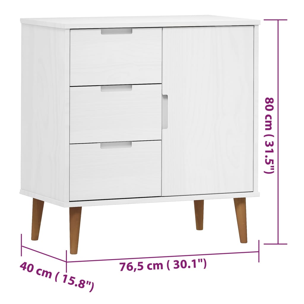 vidaXL Skjenk MOLDE hvit 76,5x40x80 cm heltre furu