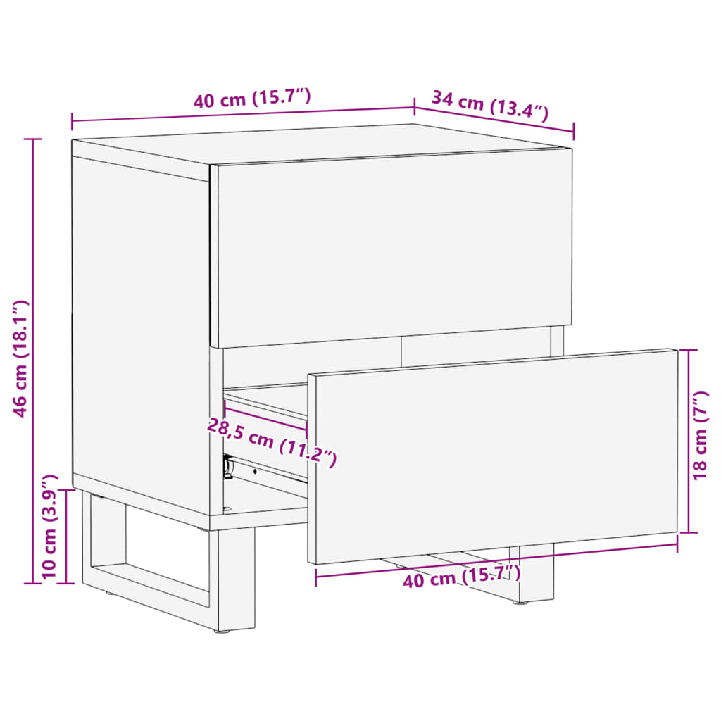 vidaXL Nattbord 2 stk 40x34x46 cm heltre bleket mango