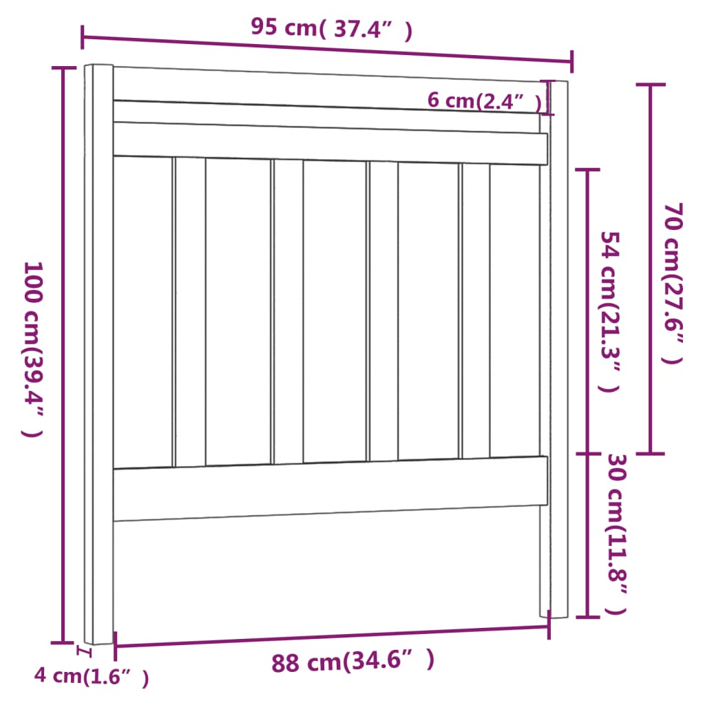 vidaXL Sengegavl hvit 95x4x100 cm heltre furu