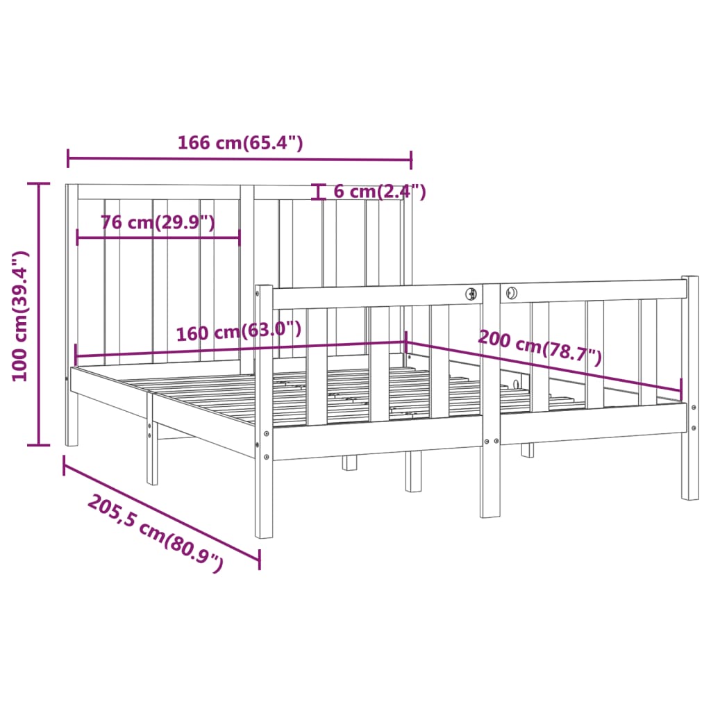 vidaXL Sengeramme heltre 160x200 cm