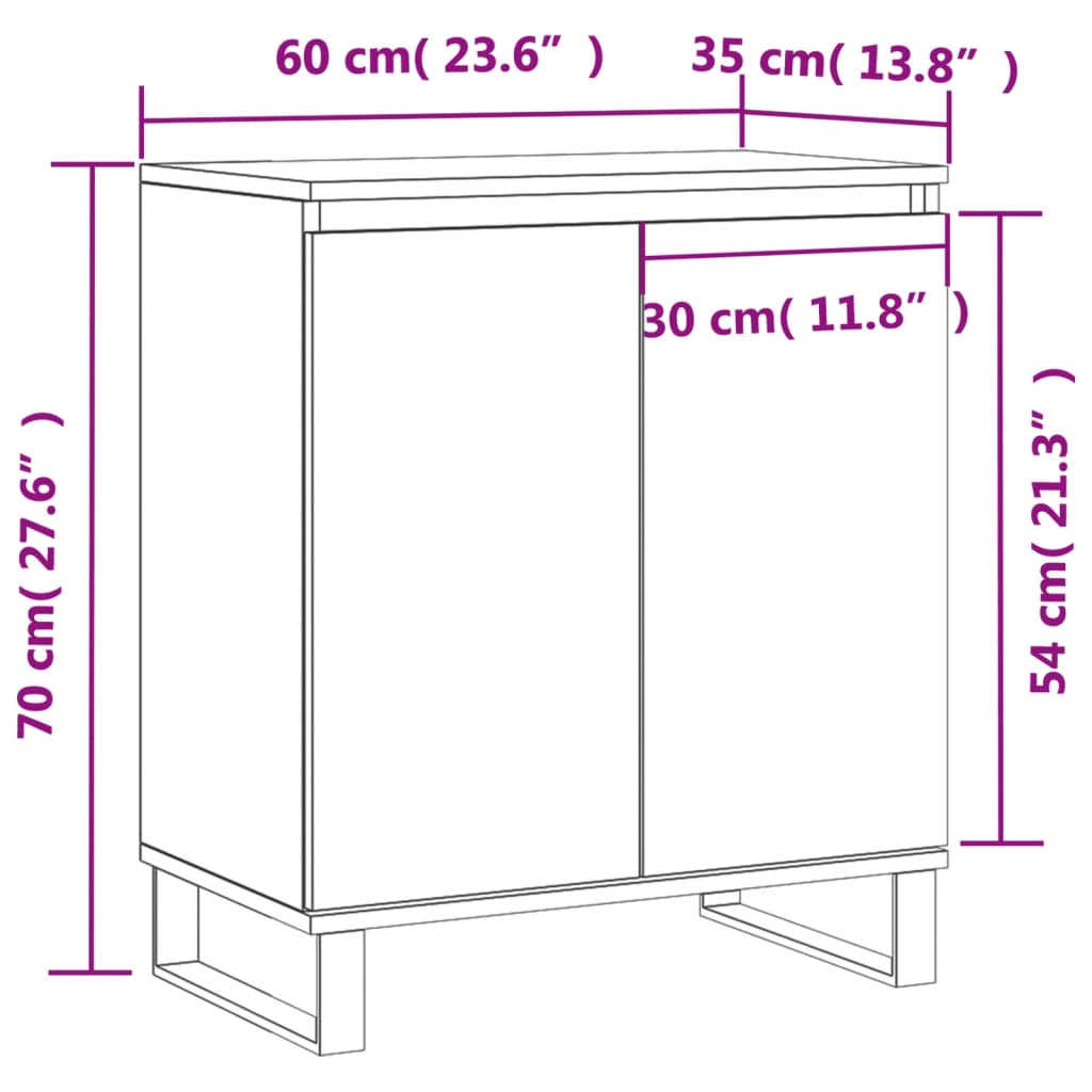 vidaXL Skjenk betonggrå 60x35x70 cm konstruert tre