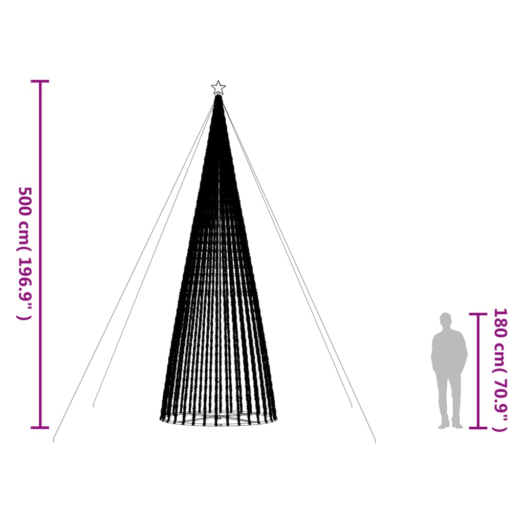 vidaXL Juletre lyskjegle 1544 LED fargerik 500 cm