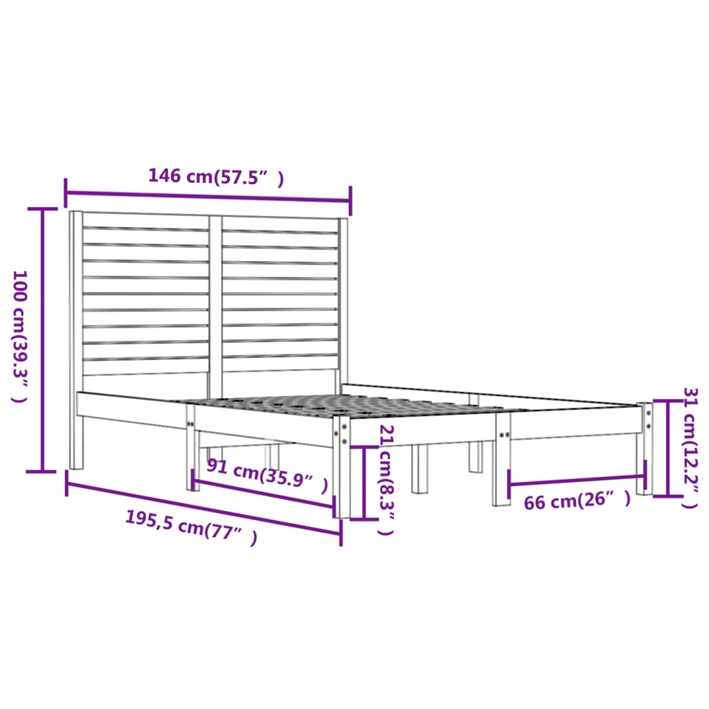 vidaXL Sengeramme svart heltre 140x190 cm