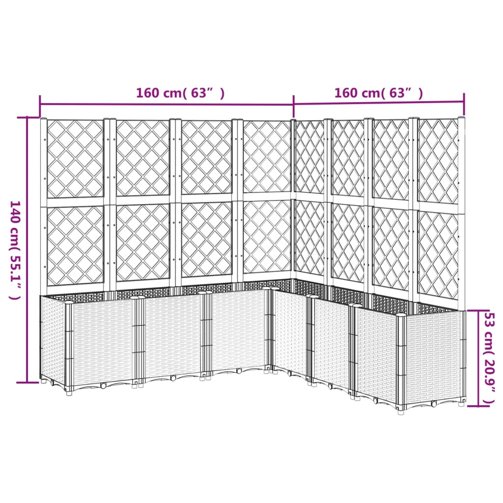 vidaXL Plantekasse med espalier brun 160x160x140 cm PP