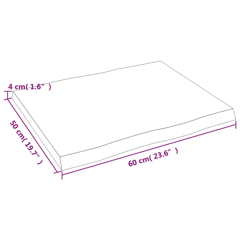 vidaXL Bordplate mørkebrun60x50x(2-4)cm behandlet heltre naturlig kant