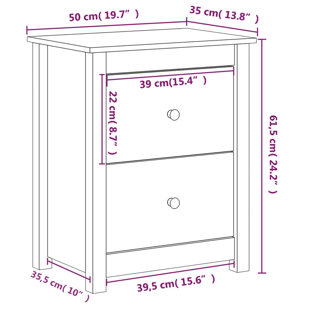 vidaXL Nattbord 2 stk svart 50x35x61,5 cm heltre furu