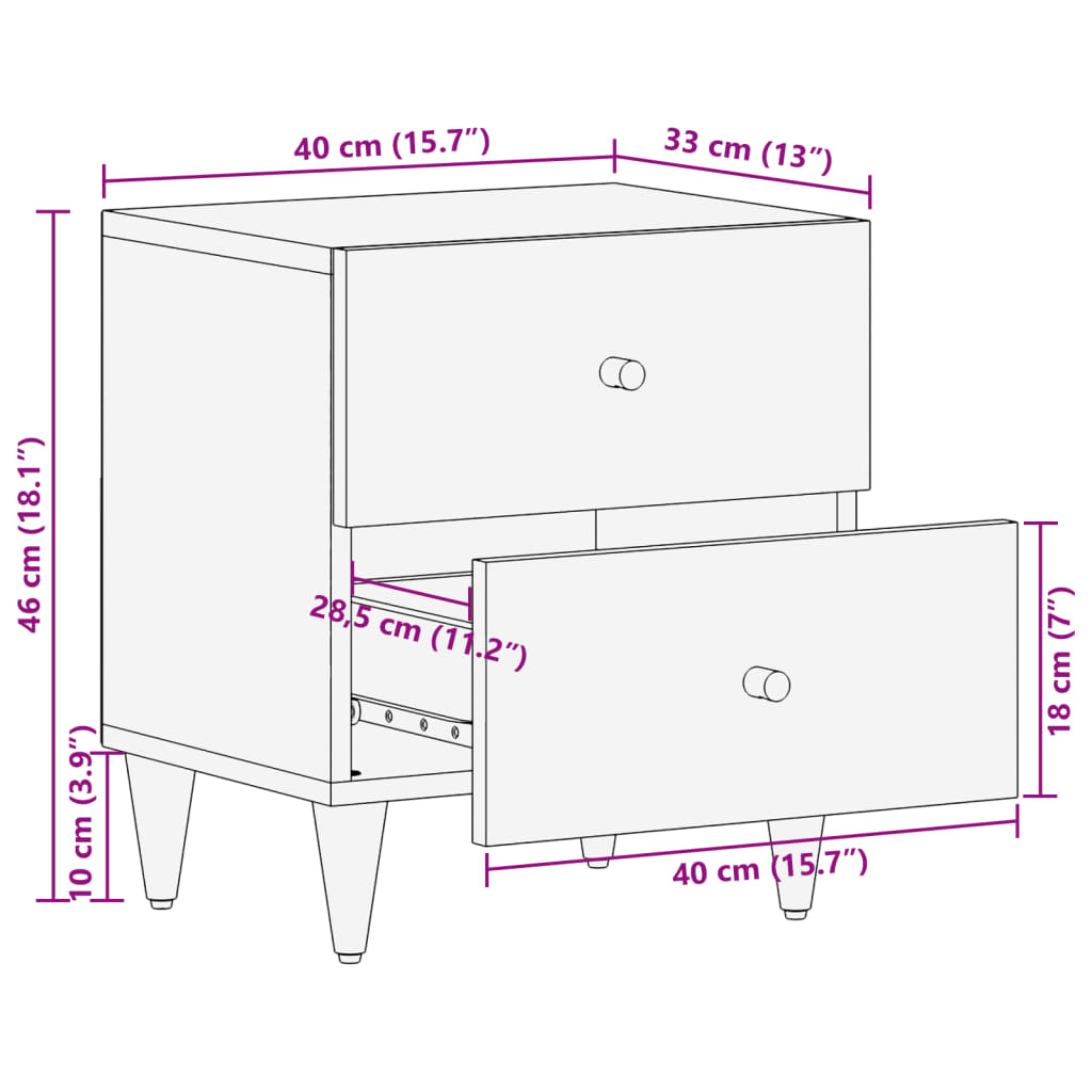 vidaXL Nattbord 2 stk 40x33x46 cm heltre mango