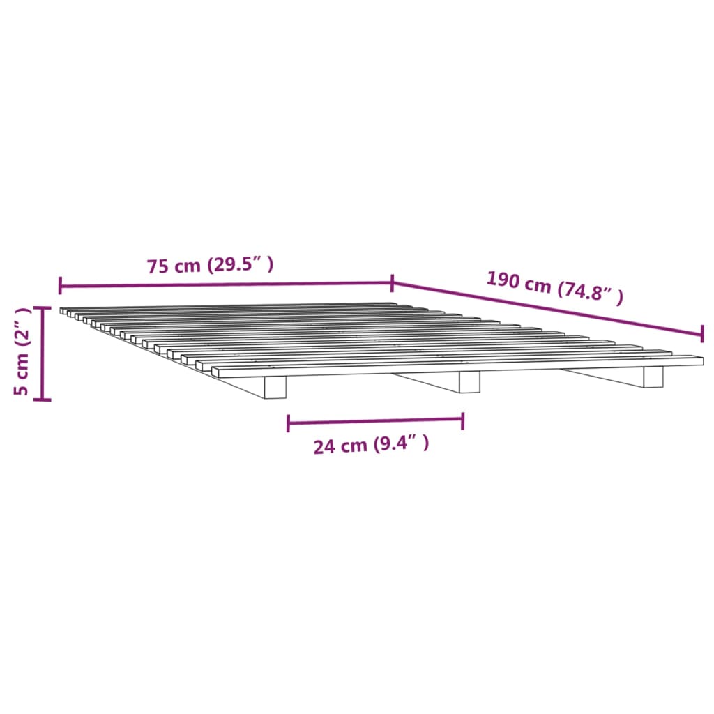 vidaXL Sengeramme 75x190 cm heltre furu