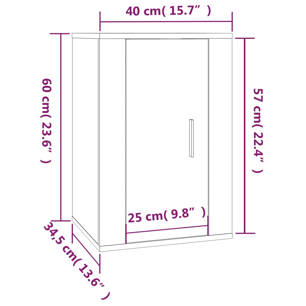 vidaXL Vegghengte TV-benker 2 stk sonoma eik 40x34,5x60 cm