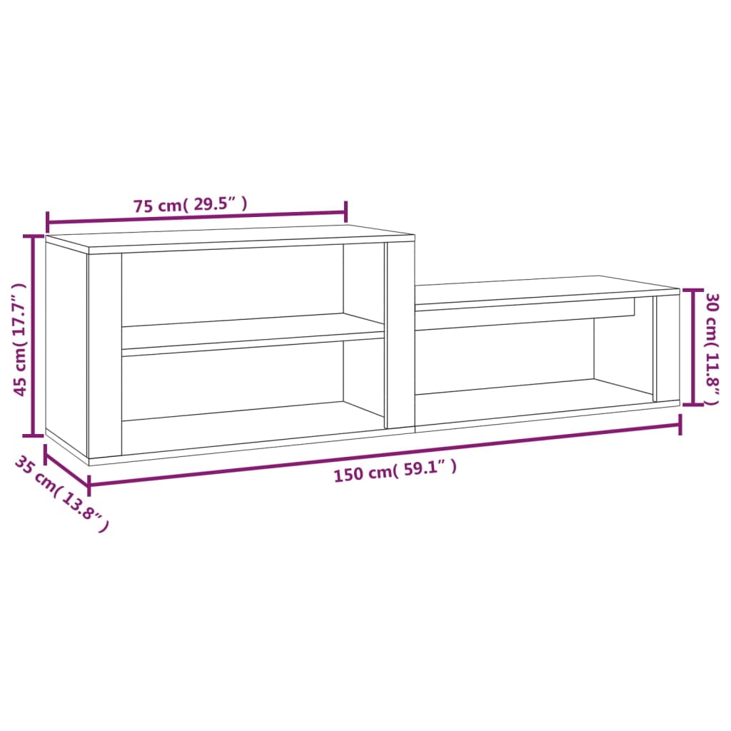 vidaXL Skoskap betonggrå 150x35x45 cm konstruert tre