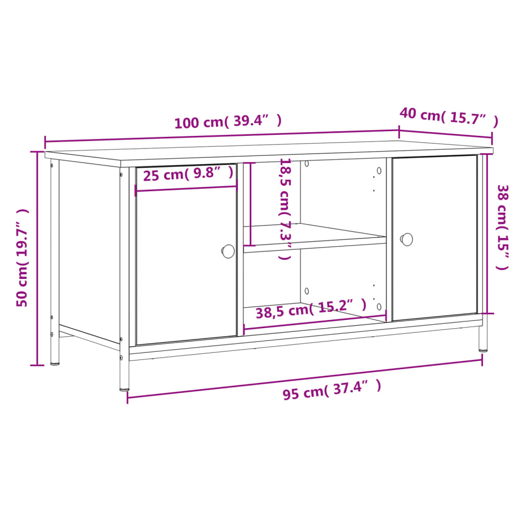 vidaXL TV-benk brun eik 100x40x50 cm konstruert tre