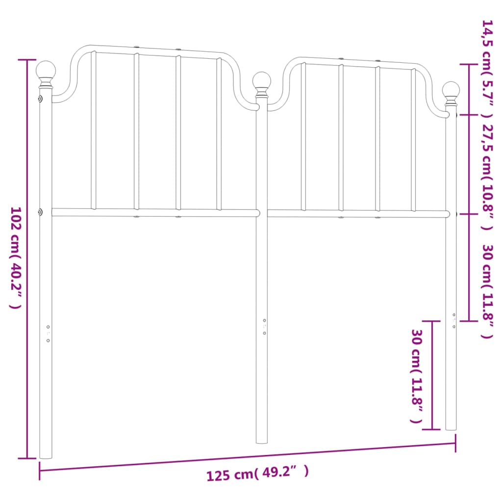 vidaXL Sengegavl i metall hvit 120 cm