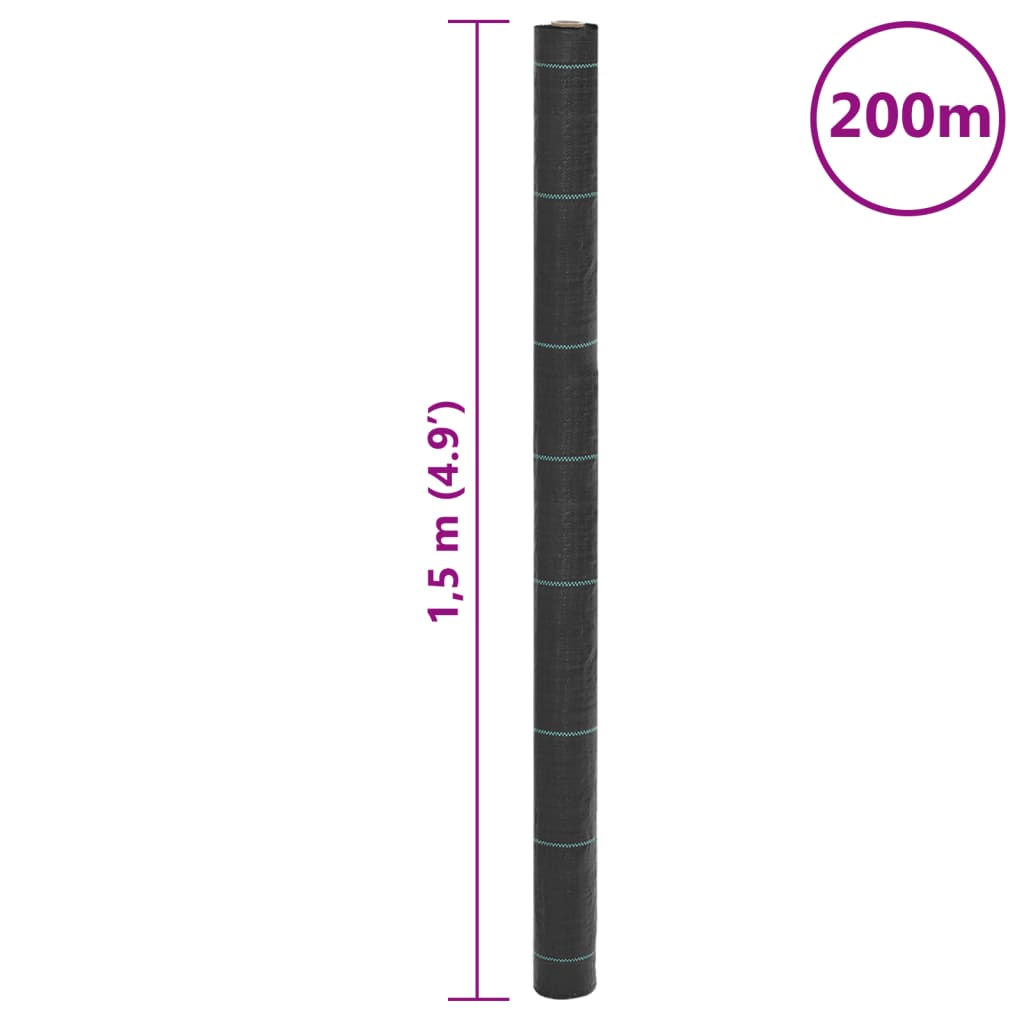 vidaXL Kontrollmatte for ugress svart 1,5x200 m PP