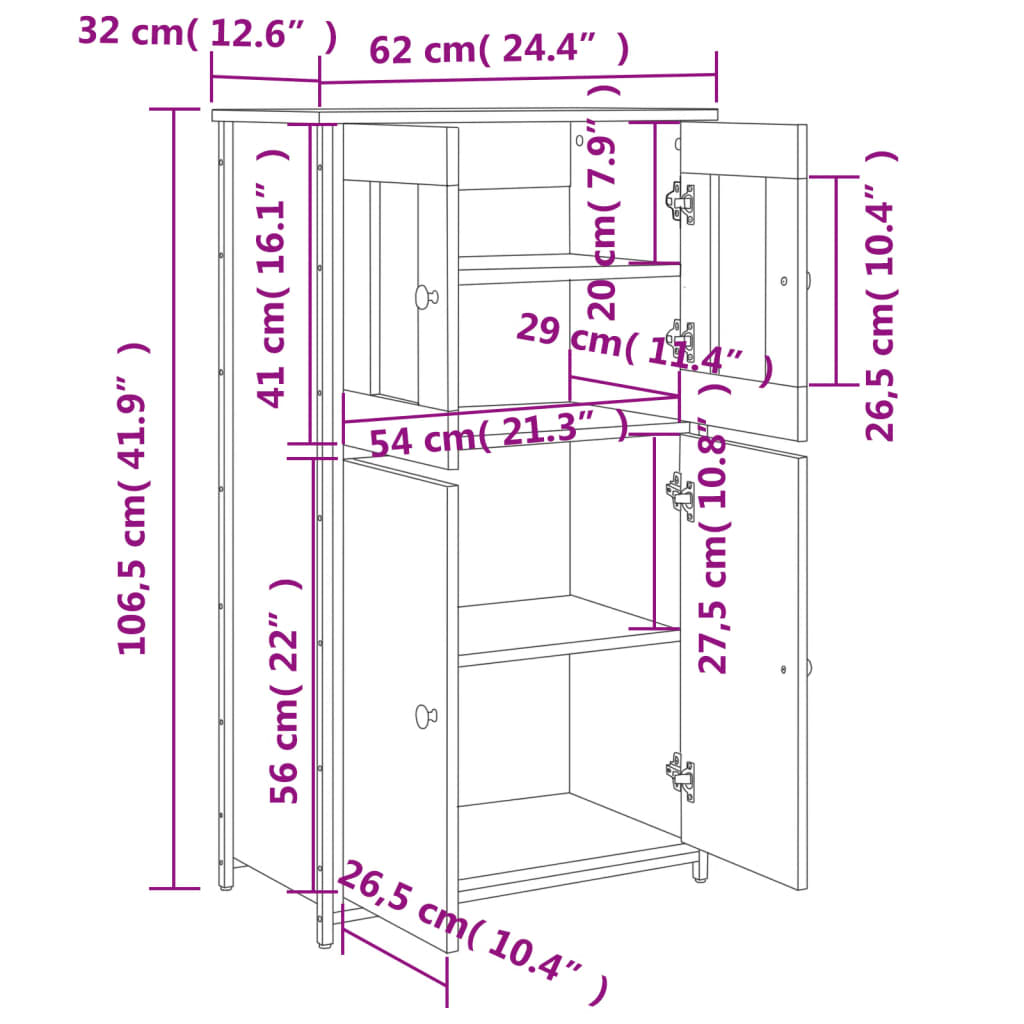 vidaXL Highboard svart 62x32x106,5 cm konstruert tre