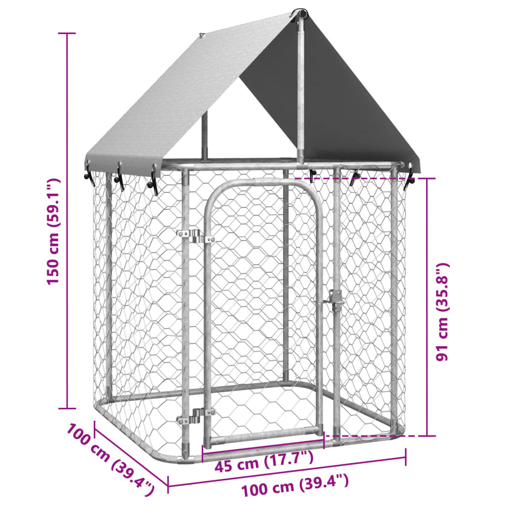 vidaXL Utendørs hundegård med tak 100x100x150 cm