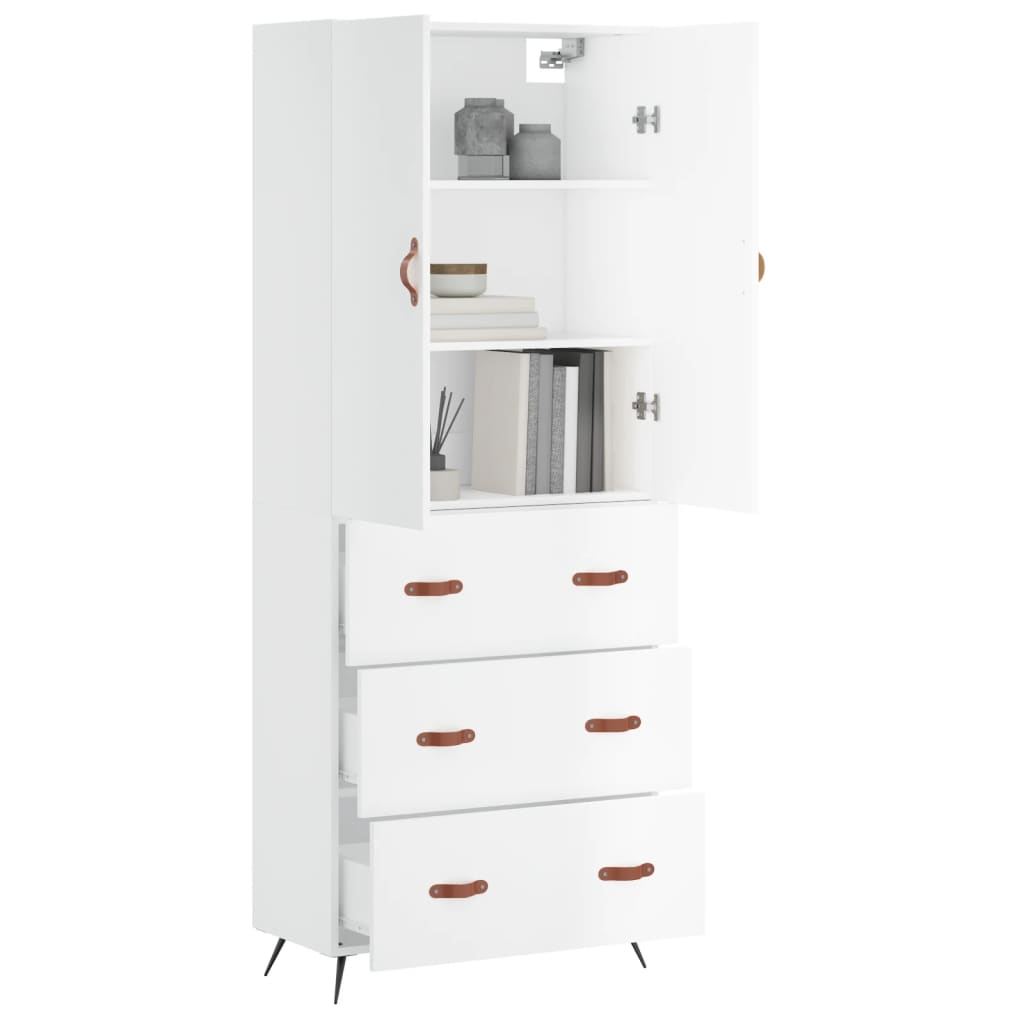 vidaXL Highboard høyglans hvit 69,5x34x180 cm konstruert tre