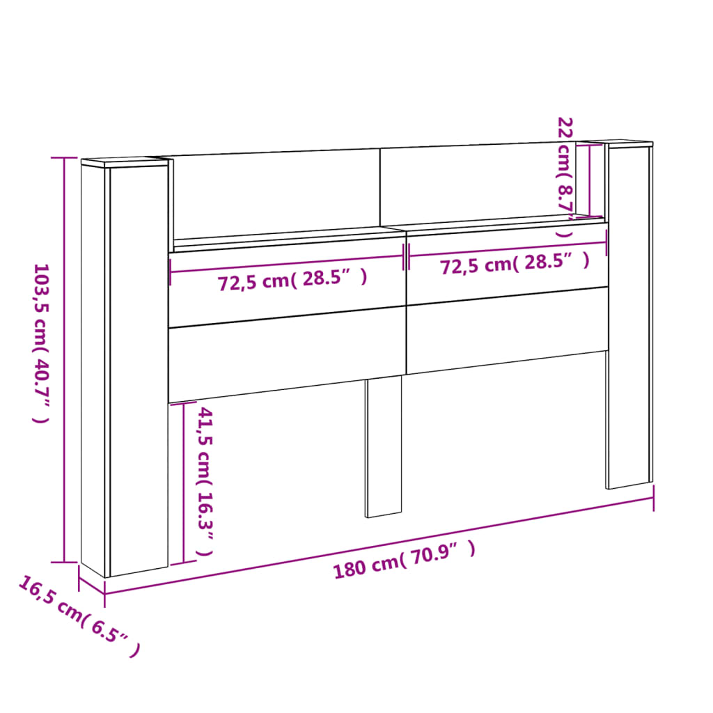 vidaXL Hodegavl skap med LED brun eik 180x16,5x103,5 cm