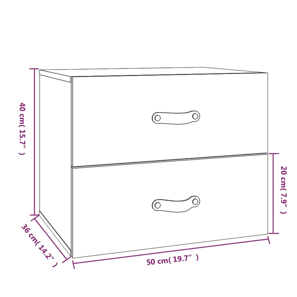 vidaXL Veggmonterte nattbord 2 stk 50x36x40 cm