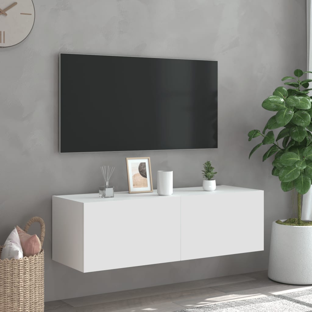 vidaXL Vegghengt TV-benk med LED hvit 100x35x31 cm