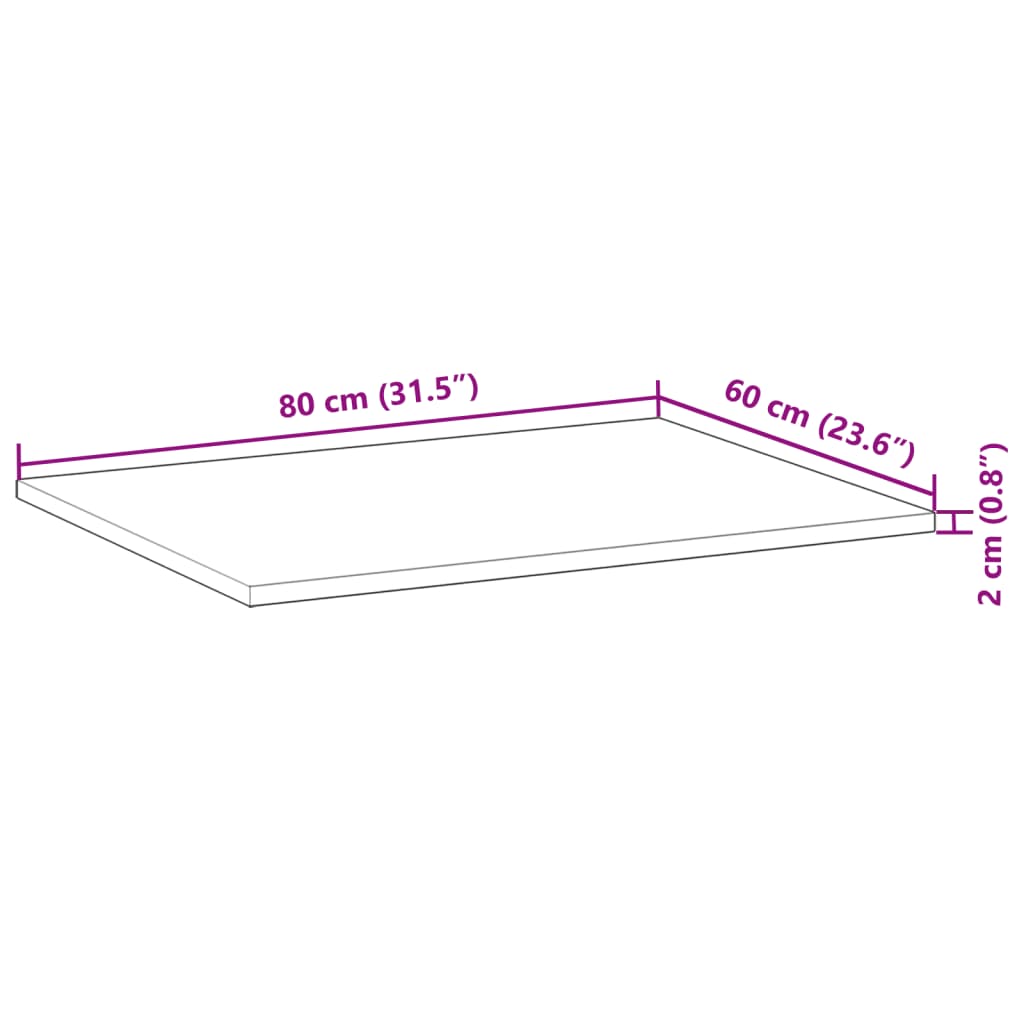 vidaXL Plate til baderomsskap ubehandlet 80x60x2 cm heltre akasie