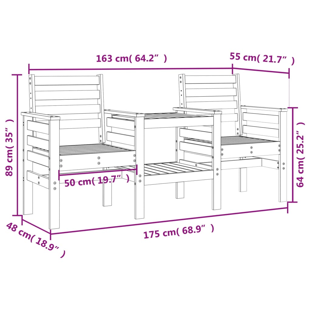 vidaXL Hagebenk med bord 2-seters heltre douglasgran