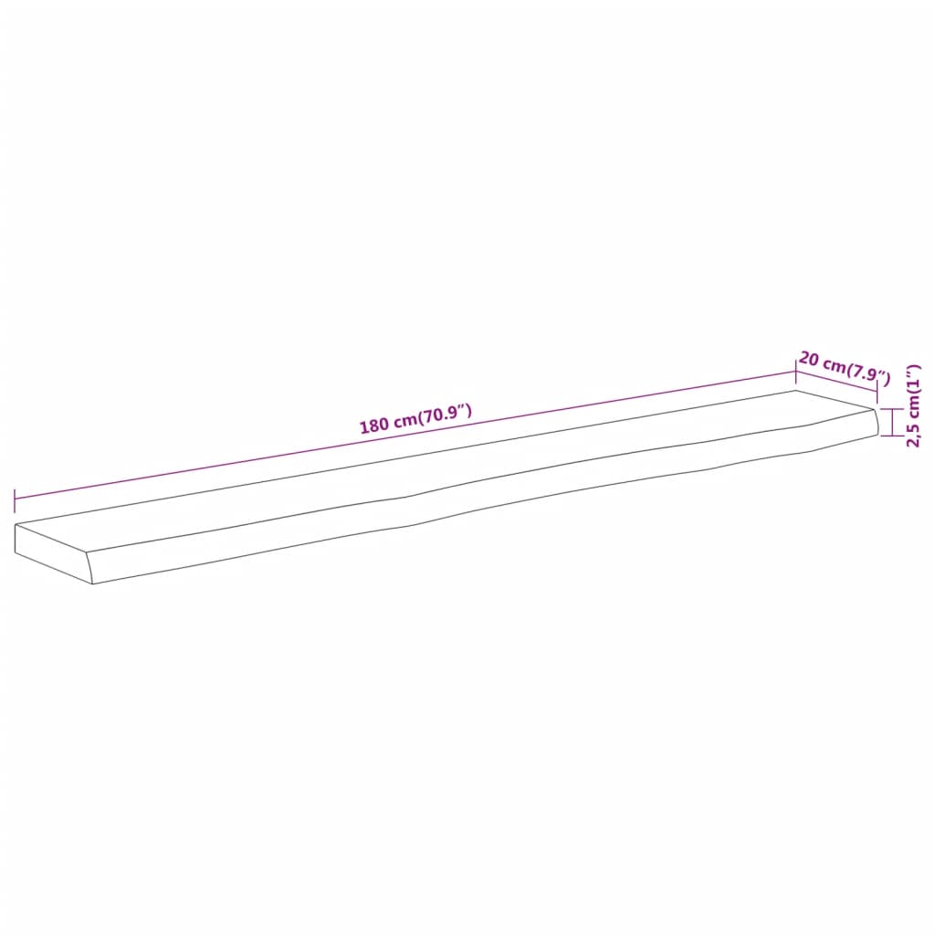 vidaXL Vegghylle 180x20x2,5 cm rektangulær heltre akasie naturlig kant