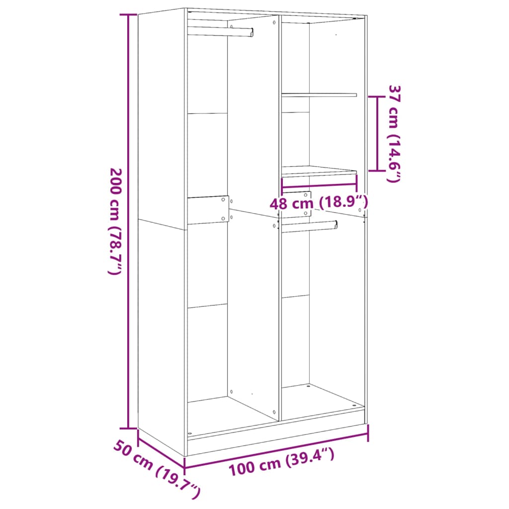 vidaXL Garderobe røkt eik 100x50x200 cm konstruert tre