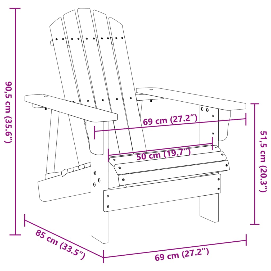 vidaXL Adirondack stol hvit 69x85x90,5 cm heltre gran