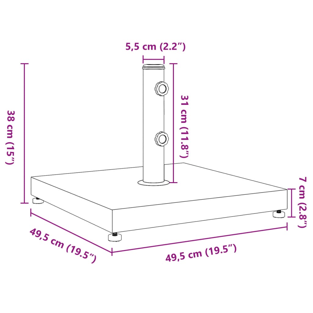 vidaXL Parasollfot for Ø32/38/48 mm stenger 28 kg firkantet