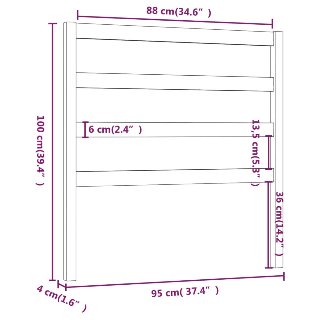 vidaXL Sengegavl honningbrun 95x4x100 cm heltre furu