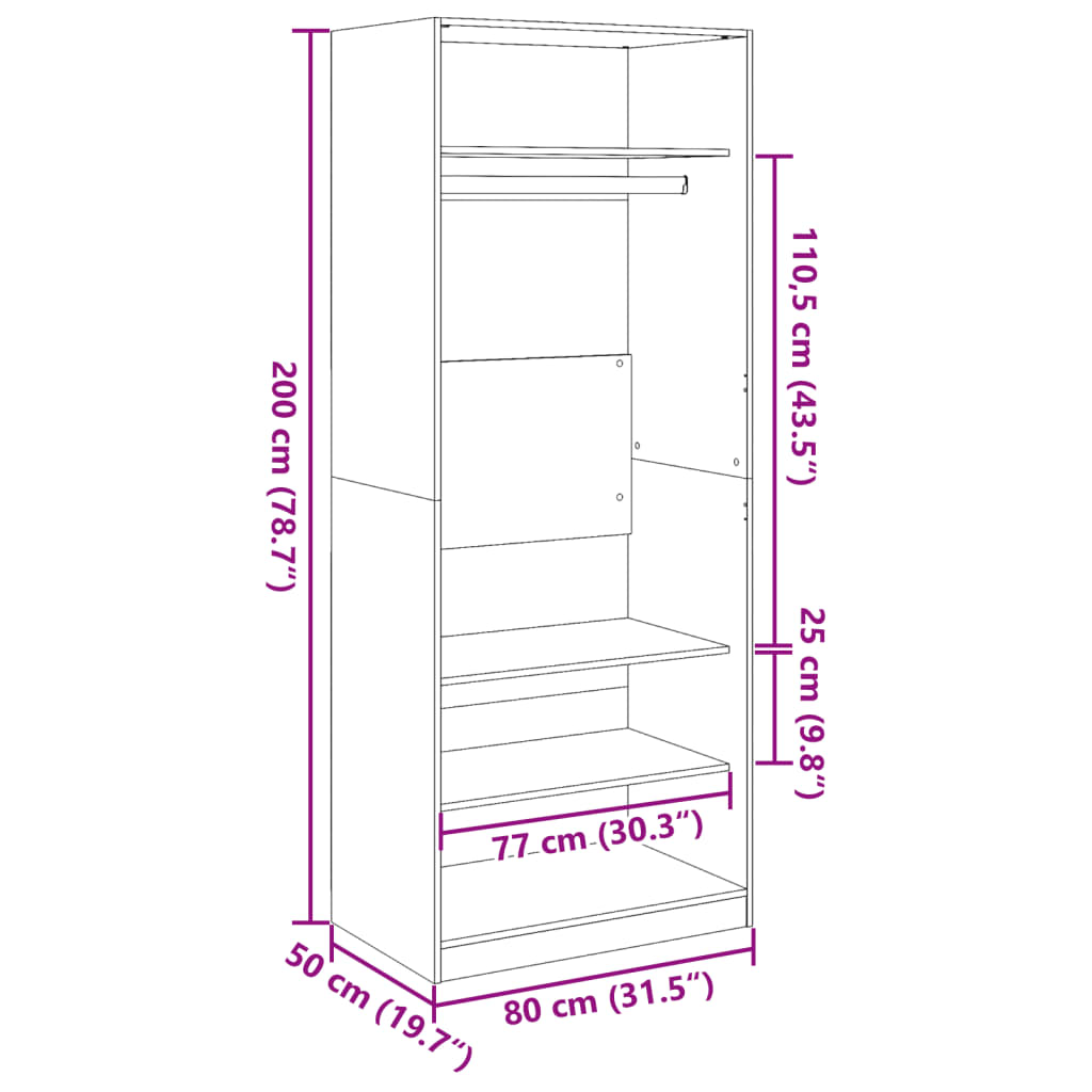 vidaXL Garderobe røkt eik 80x50x200 cm konstruert tre