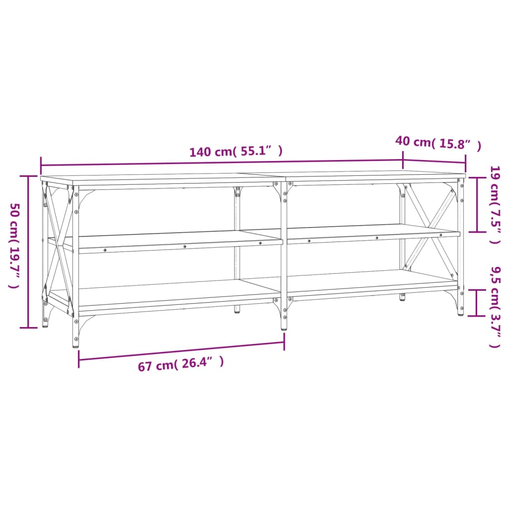 vidaXL TV-benk sonoma eik 140x40x50 cm konstruert tre